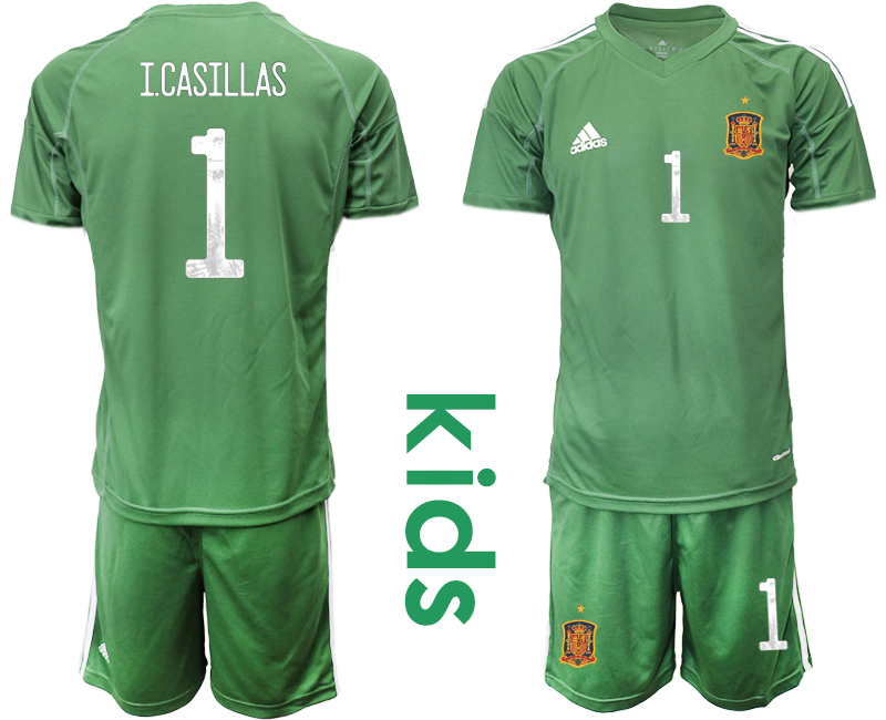 Youth 2021 European Cup Spain green goalkeeper #1 Soccer Jersey2
